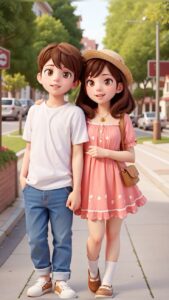 Romantic 3D cartoon couple love wallpaper