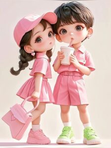 Adorable 3D cartoon couple HD wallpaper