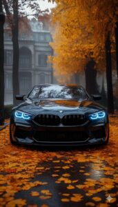 BMW car wallpaper with foggy road scene