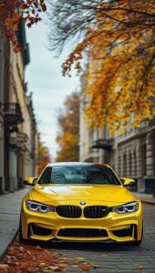 BMW car wallpaper with glowing headlights