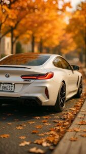 BMW car wallpaper parked on city street