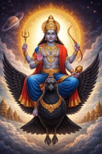 Lord Vishnu image with four hands and divine weapons