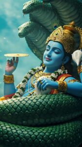 Lord Vishnu image close-up portrait with serene smile