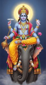 Lord Vishnu image with divine ornaments and sacred symbols
