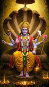 Lord Vishnu image in spiritual cosmic theme artwork