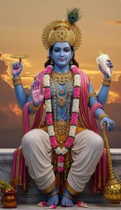 Lord Vishnu image in Vaikuntha with celestial beings