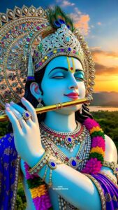 Lord Vishnu image with conch shell and discus close-up