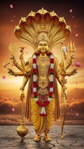 Lord Vishnu image surrounded by heavenly light rays