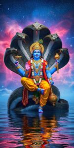 Sacred Lord Vishnu image in traditional calendar art style