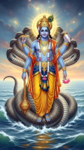 Lord Vishnu image with detailed jewelry and silk garments