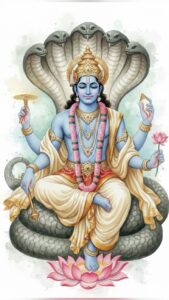 Lord Vishnu image with Vaikuntha background illustration