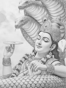 Lord Vishnu image with Goddess Lakshmi at Vaikuntha