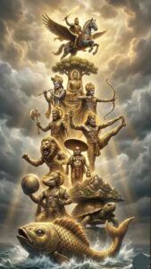 Divine Lord Vishnu image in blue complexion and royal attire