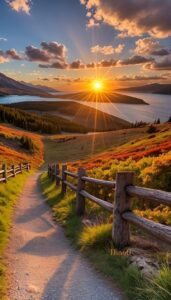 Stunning beach morning sunrise images with sun over ocean