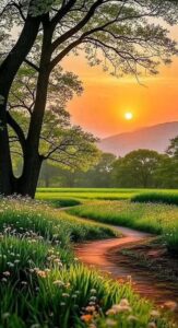 Morning sunrise images with soft light over mountains