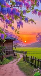 Morning sunrise images with sun shining through clouds