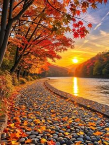 Morning sunrise images with golden sunlight over water