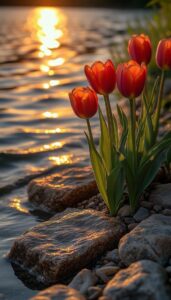 Morning sunrise images with soft golden sunlight