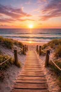 Scenic morning sunrise images with pink and orange sky colors