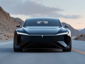 Tesla wallpaper with glossy black Tesla vehicle