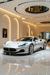 Tesla wallpaper with night city lights reflection