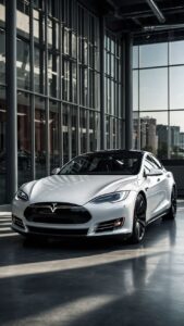 Matte black Tesla wallpaper modern car background